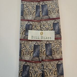 Vintage Bill Blass Silk‎ Tie Geometric Blue Gold Red Men’s Classic Necktie